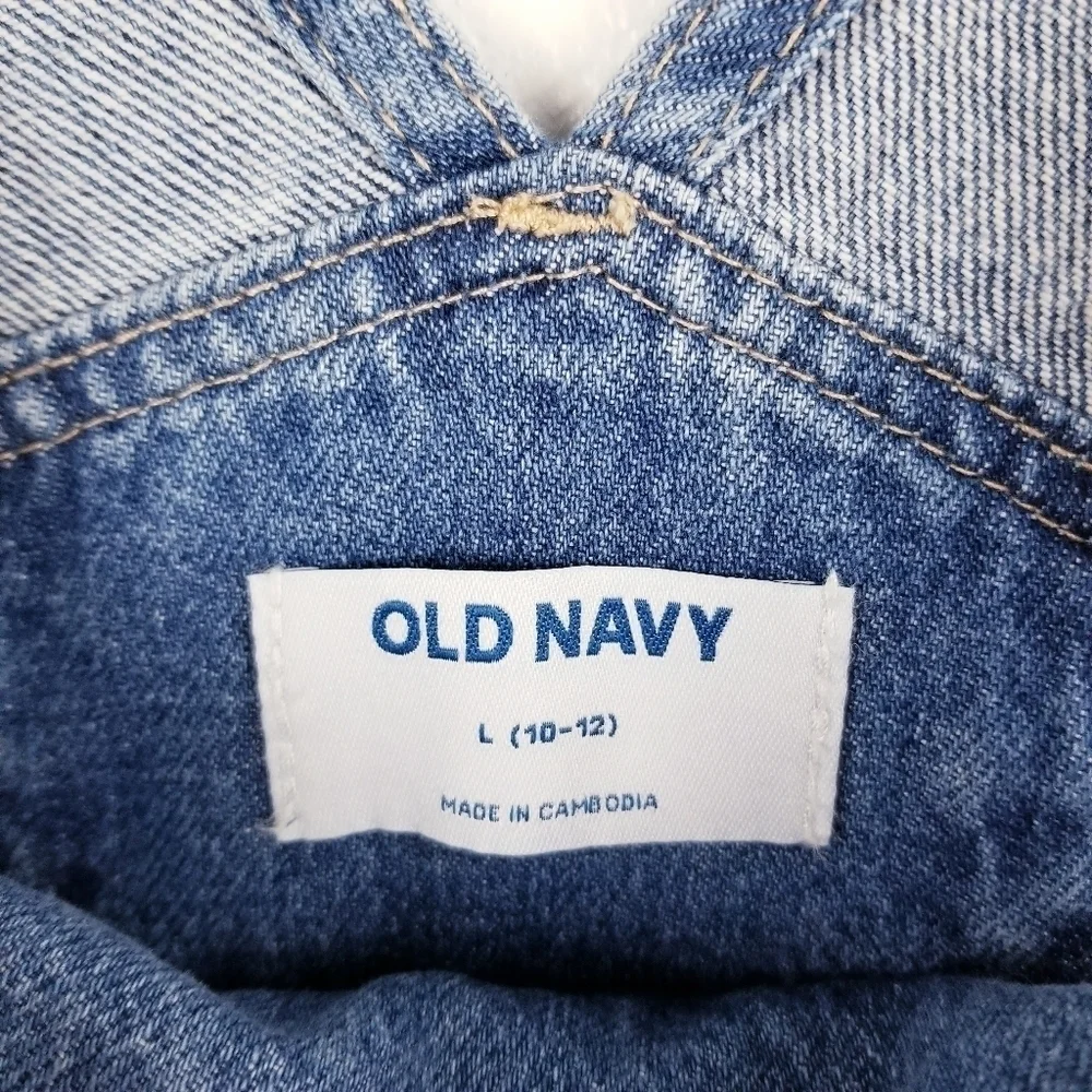 Old Navy #416296 Slouchy Straight Ripped Jean Overalls for Girls NWT L(10-12)